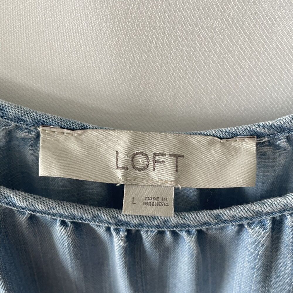 LOFT Tiered Dress Sleeveless Blue Chambray Women's Size L - Picture 4 of 11